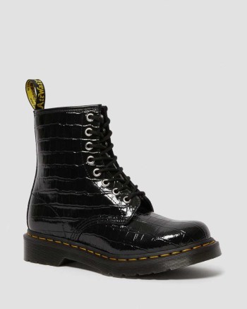 Dr Martens 1460 Patent Crocodile Print Kožené Čižmy Damske Čierne | 0486-TVLIW